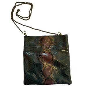 Free People Leather Cross Body Green & Brown Sneak Print Magnetic Closure Purse